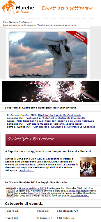 Newsletter settimanale Marcheinfesta.it