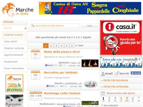 Marcheinfesta.it - schermata di esempio con banner-evento