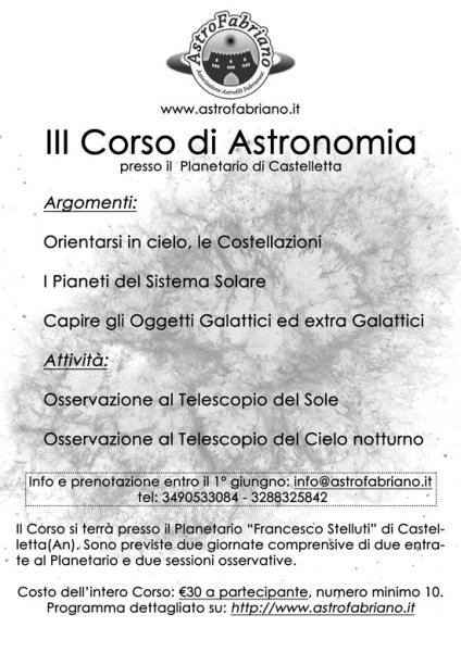 Corso di Astronomia AstroFabriano. Presso il Planetario di Castelletta