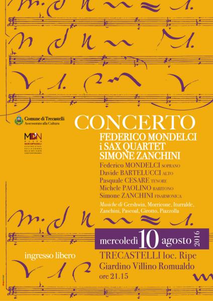 Concerto Federico Mondelci i Sax Quartet Simone Zanchini
