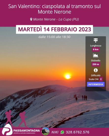 San Valentino: ciaspolata al tramonto sul Monte Nerone